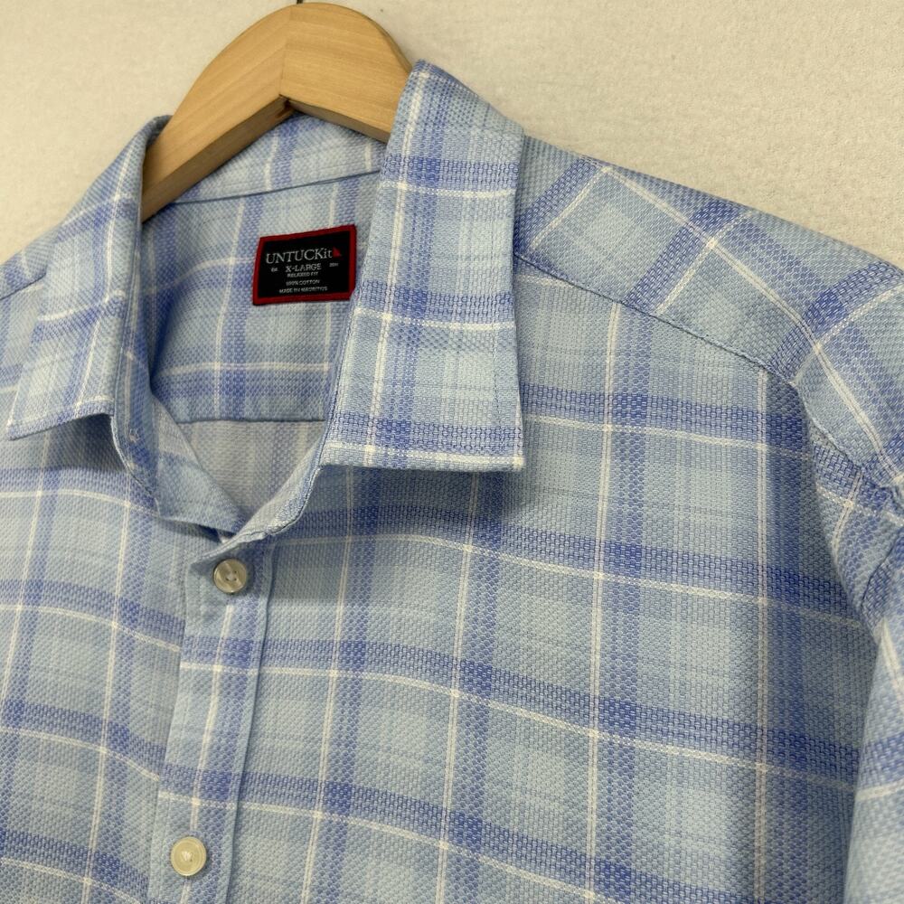 UNTUCKIT Shirt Men XL Relaxed Fit Flannel Plaid Button Up Long Sleeve Blue